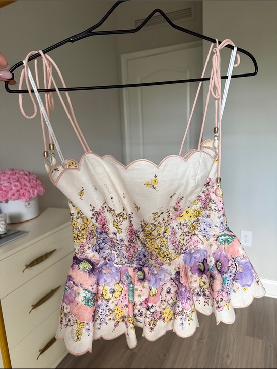 Zimmermann Tops - Zimmermann Floral Scallop-Trim Peplum Top